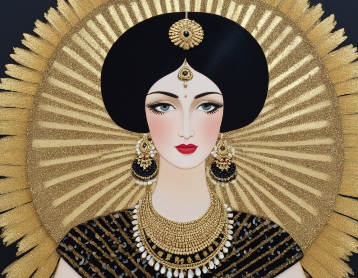 Woman with Golden Halo and Traditional Jewelry Illustration
