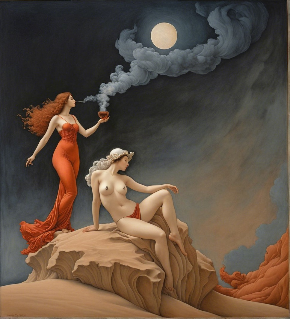 Enigmatic Figures in Mystical Moonlit Scene