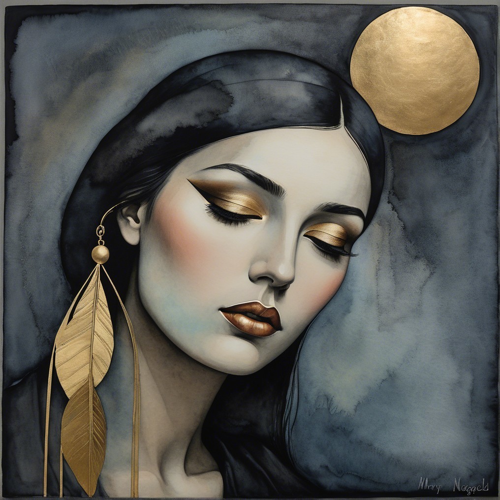Serene Portrait of a Woman with Gold Accents