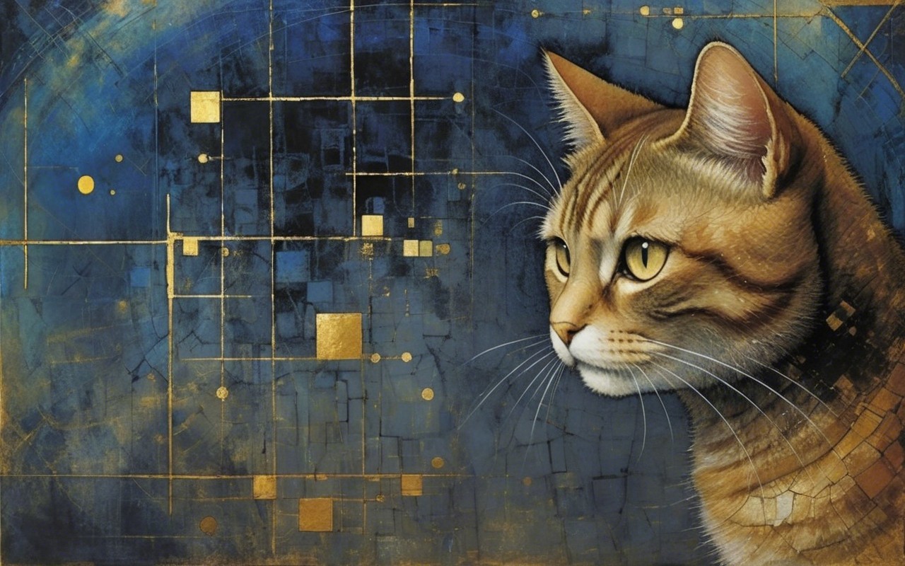 Detailed Portrait of a Tabby Cat with Abstract Background