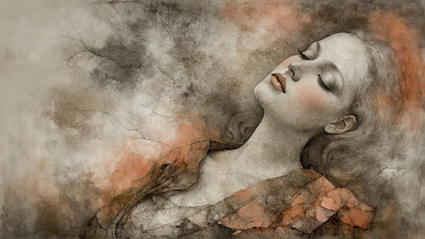 Serene Female Figure in Earthy Tones and Textures