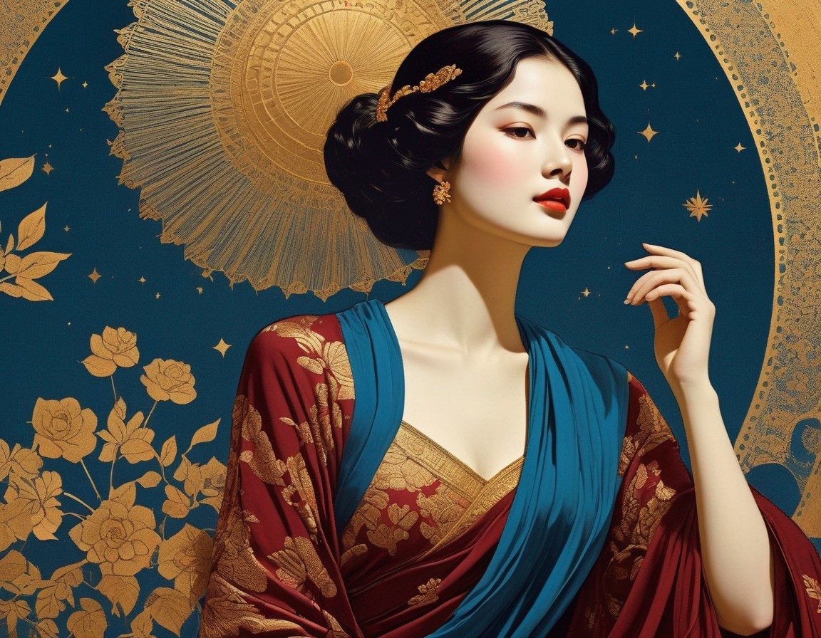 Serene Woman in Ornate Robe with Elegant Updo