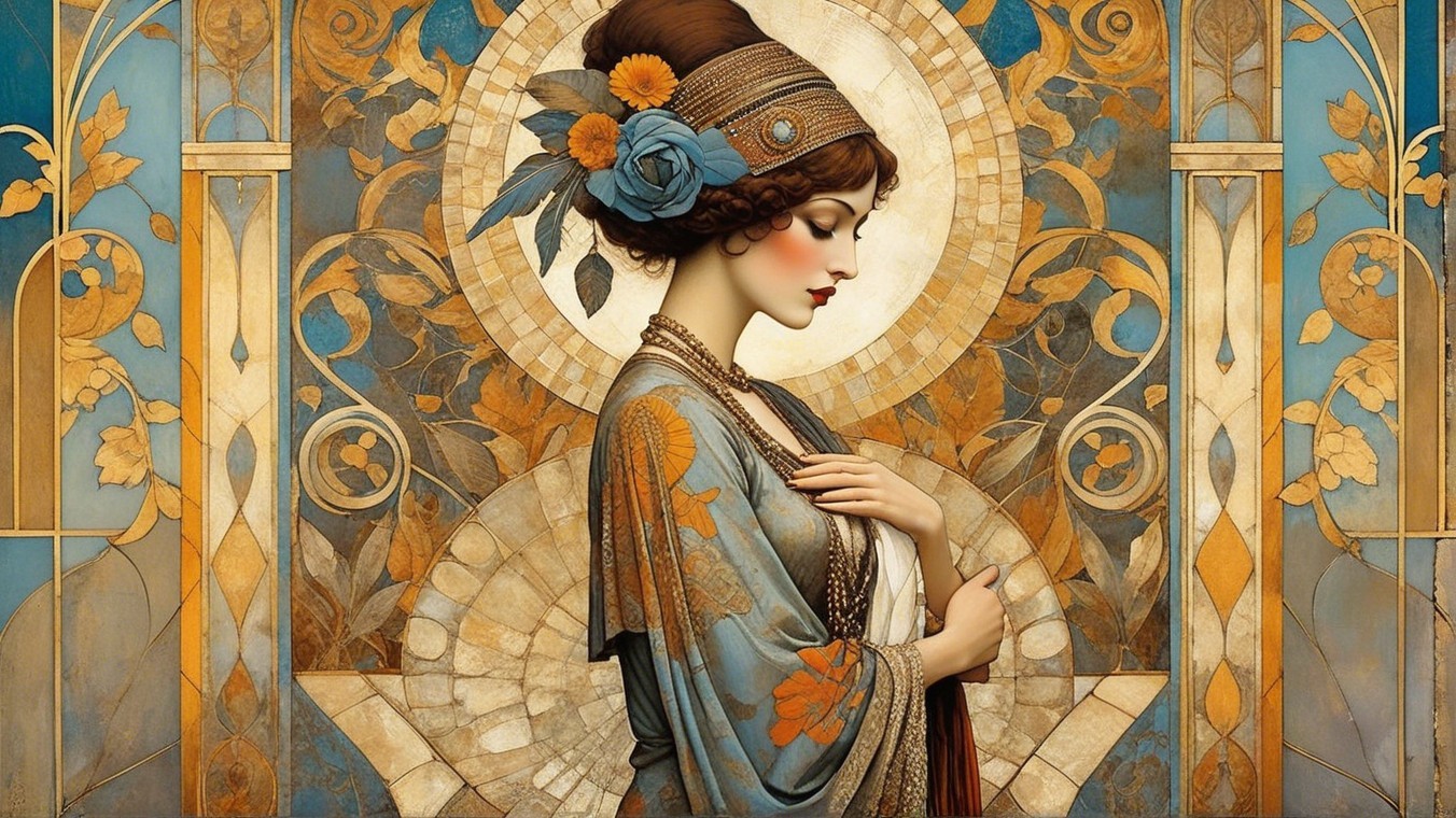 Elegant Woman in Profile with Art Nouveau Elements