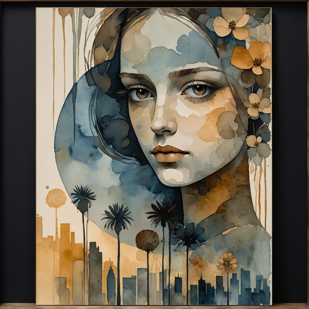 Watercolor Portrait of Woman with Floral Accents