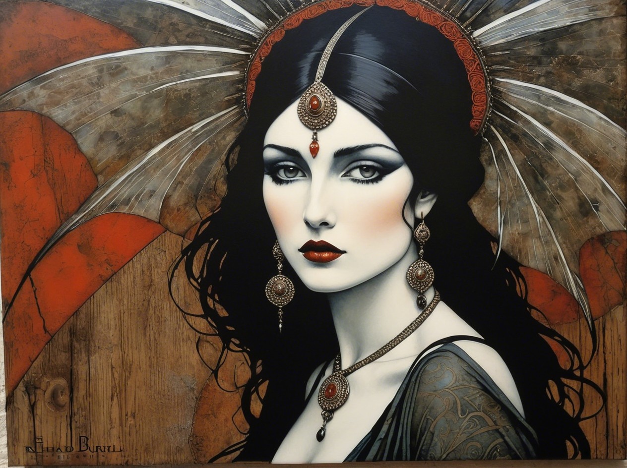 A portrait of a woman with gray and white features