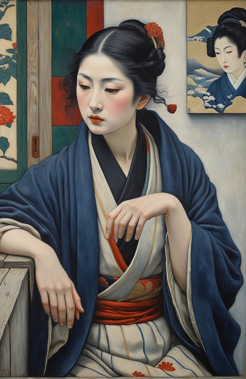 Serene Young Woman in Traditional Japanese Attire