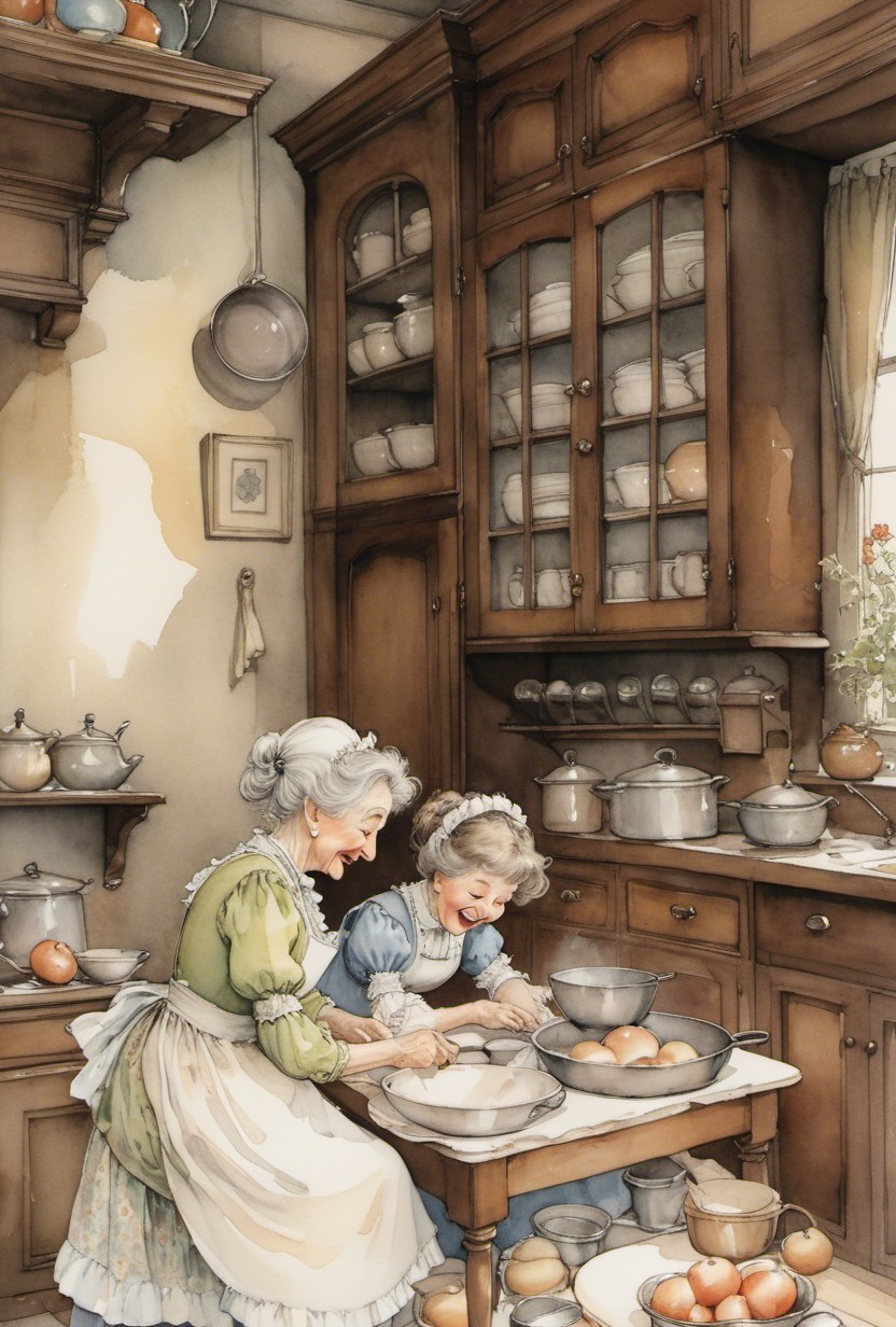 Women Baking Together in a Vintage Kitchen Setting