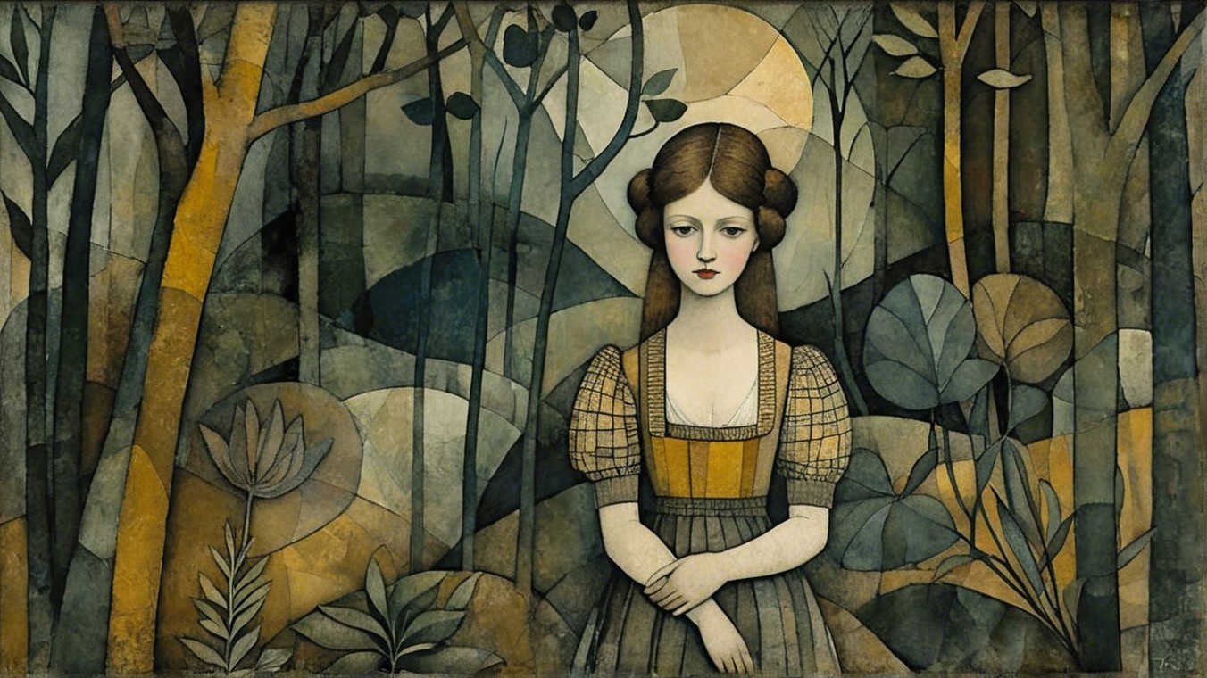 Stylized Portrait of a Young Woman in a Forest Scene