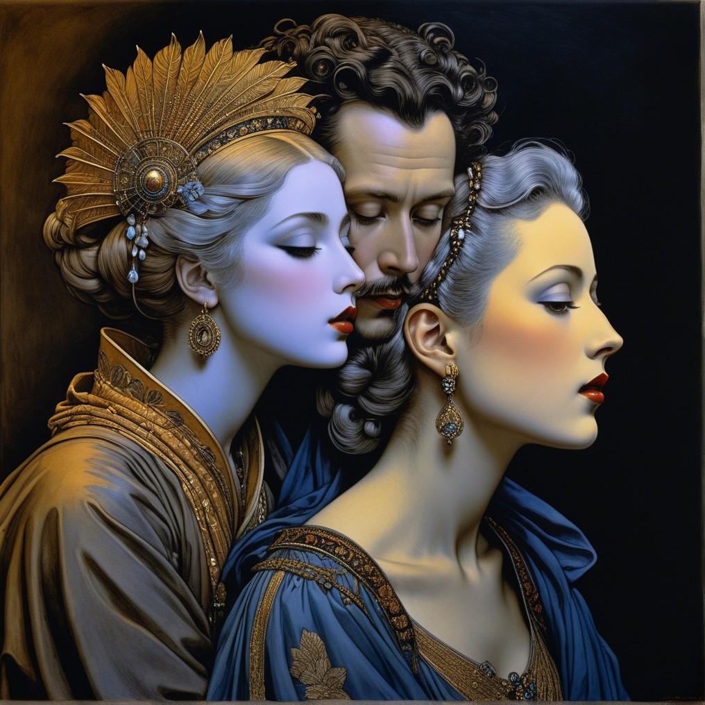 Elegant Figures in Lavish Historical Fashion Attire