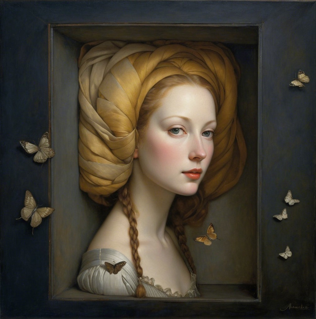Serene portrait of a young woman with butterflies