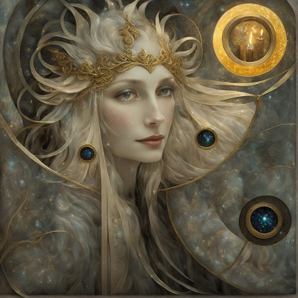 Mystical Ethereal Figure with Cosmic Elements