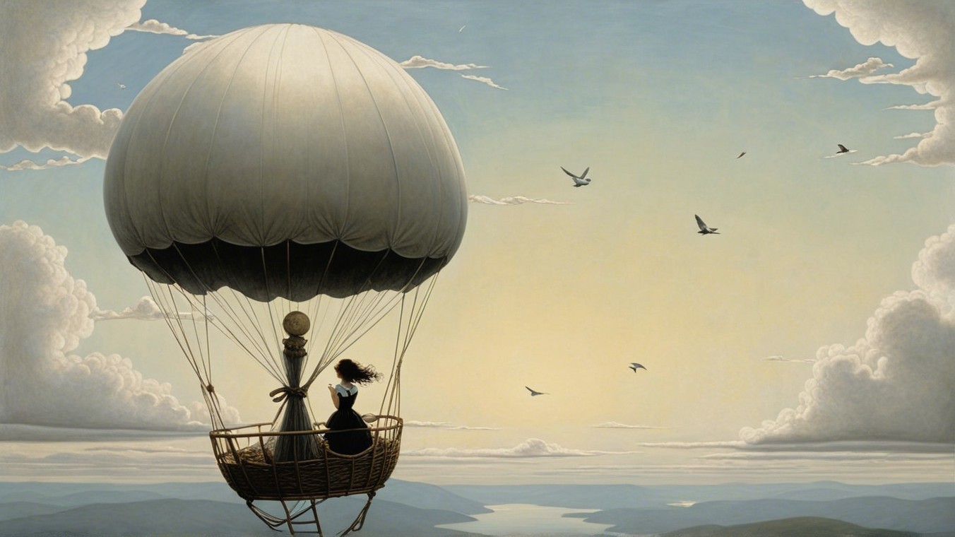 Vintage Hot Air Balloon Over Tranquil Landscape