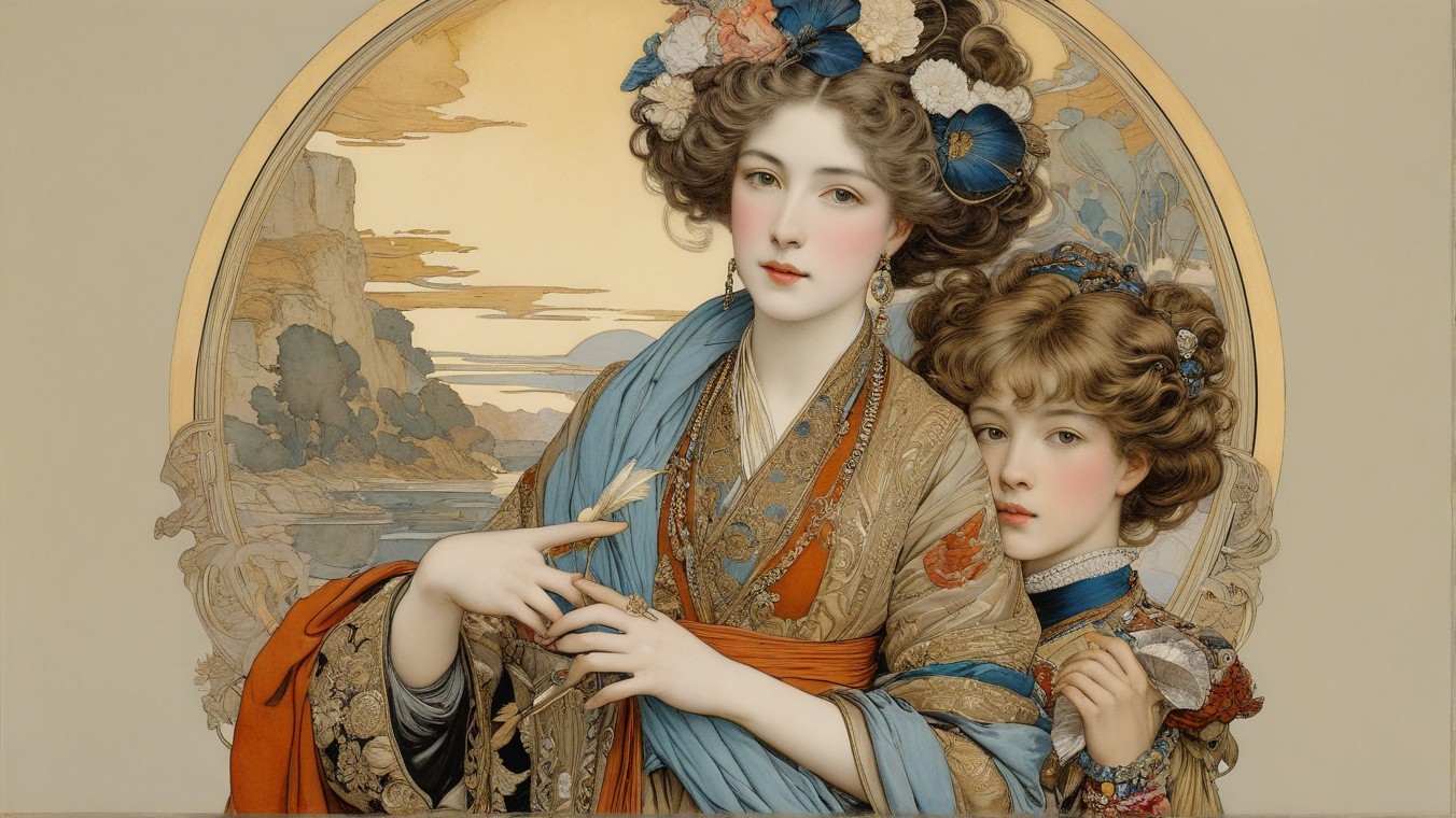 Elegant Women in Traditional Attire with Floral Accents