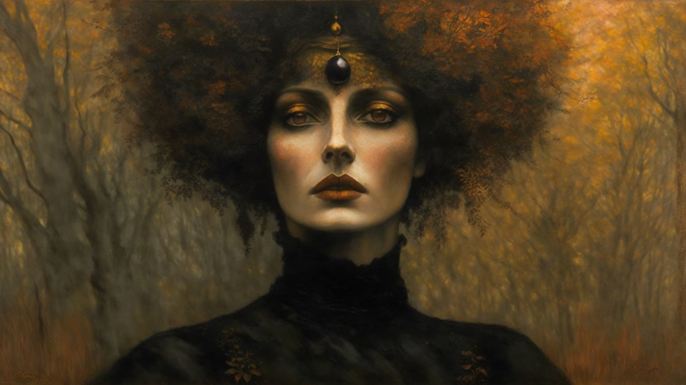 Regal Portrait of Woman in Autumnal Forest Setting