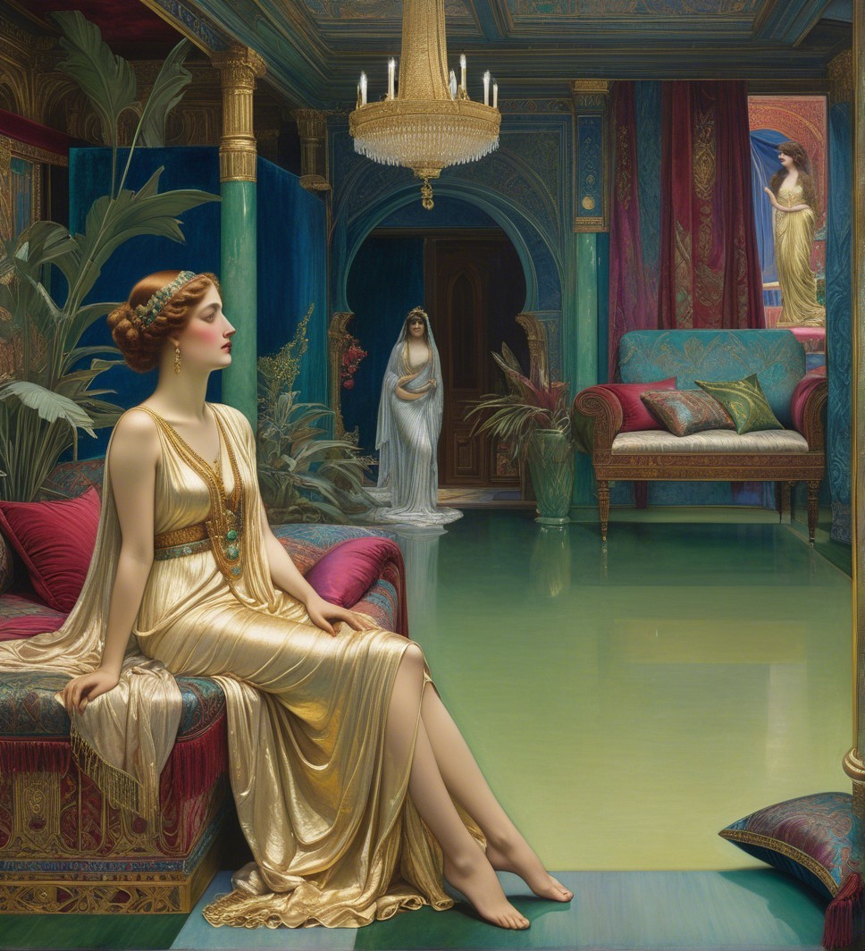 Elegant Women in Opulent Room with Vibrant Colors