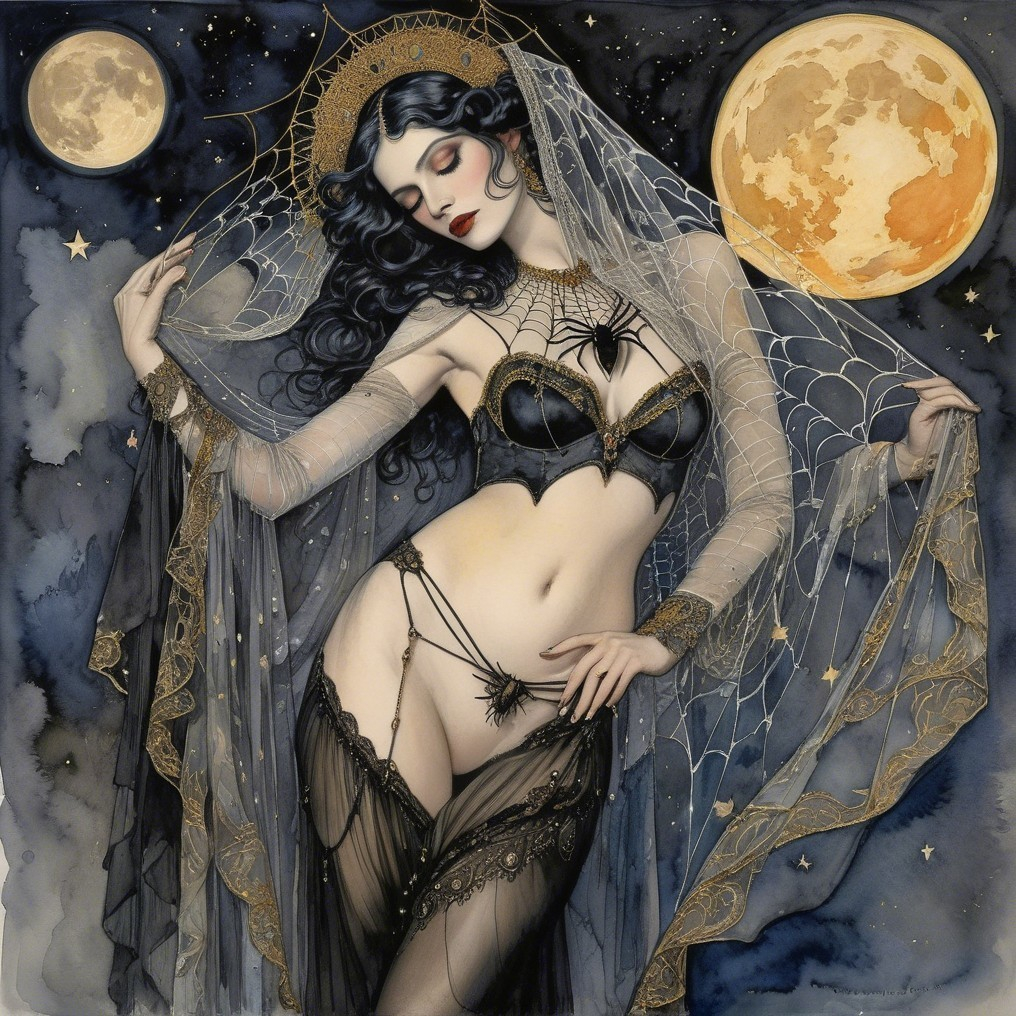 Mysterious Figure in Flowing Fabric Against Night Sky