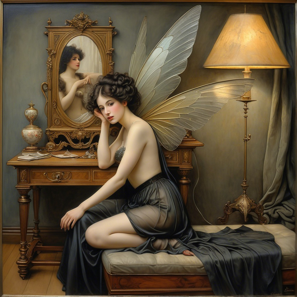 Fairy Reflection in Vintage Room with Elegant Decor
