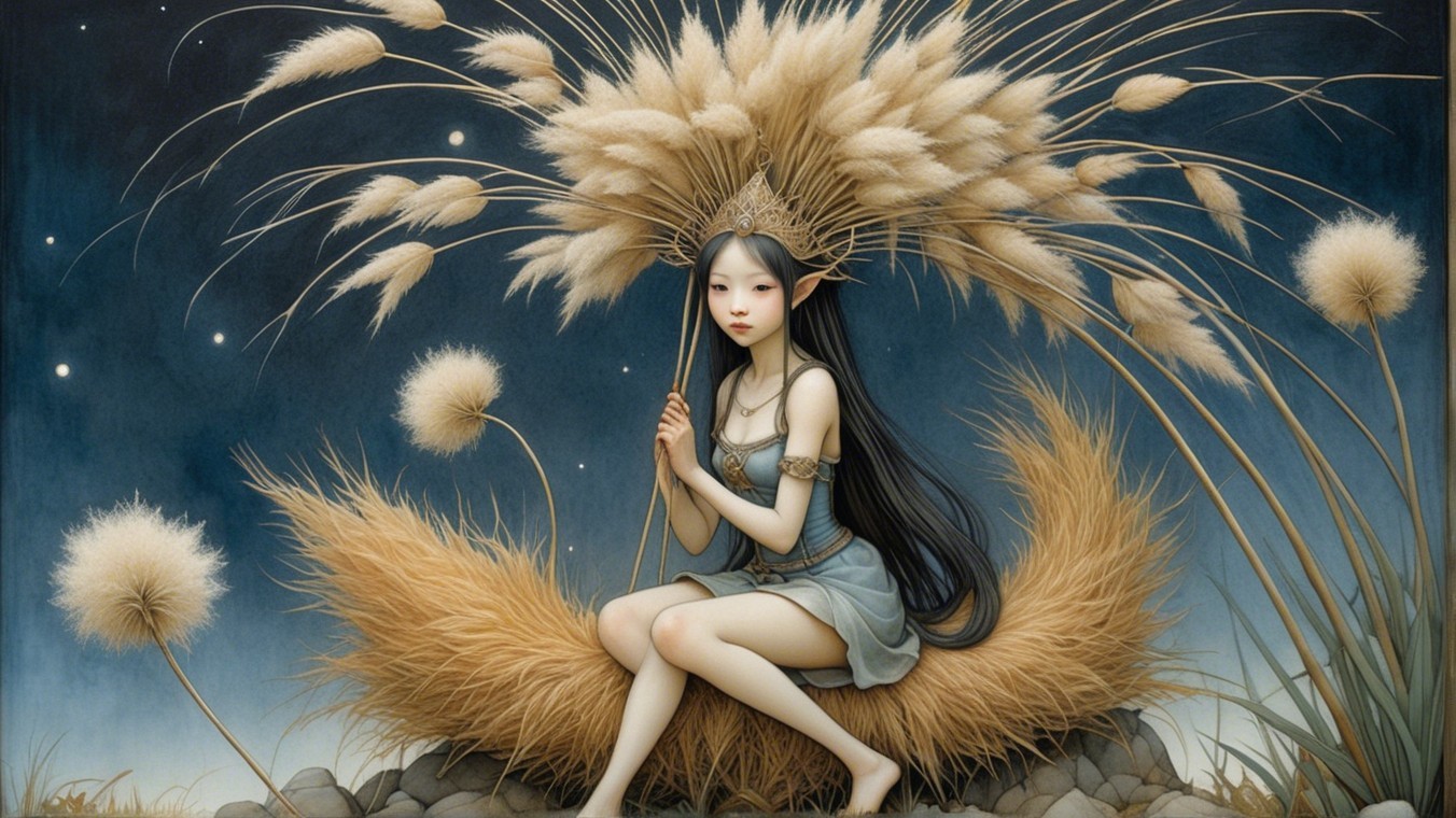 Serene Fantasy Illustration of a Girl in a Dreamy Setting