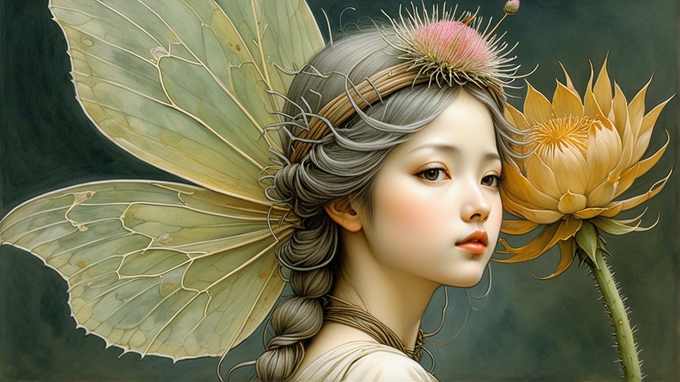 Fantasy Character with Butterfly Wings and Lotus