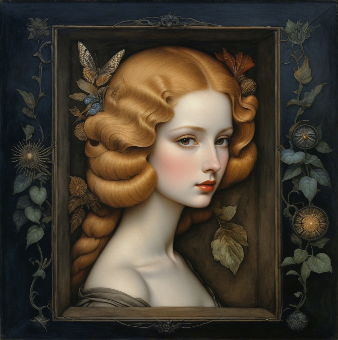 Renaissance Painting of Young Woman with Floral Accents