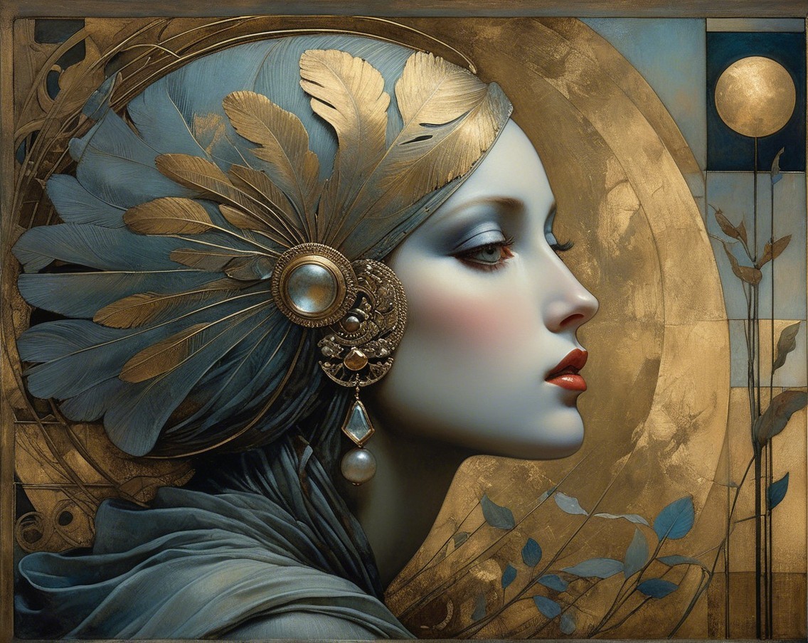 Elegant Woman with Golden Feather Headpiece