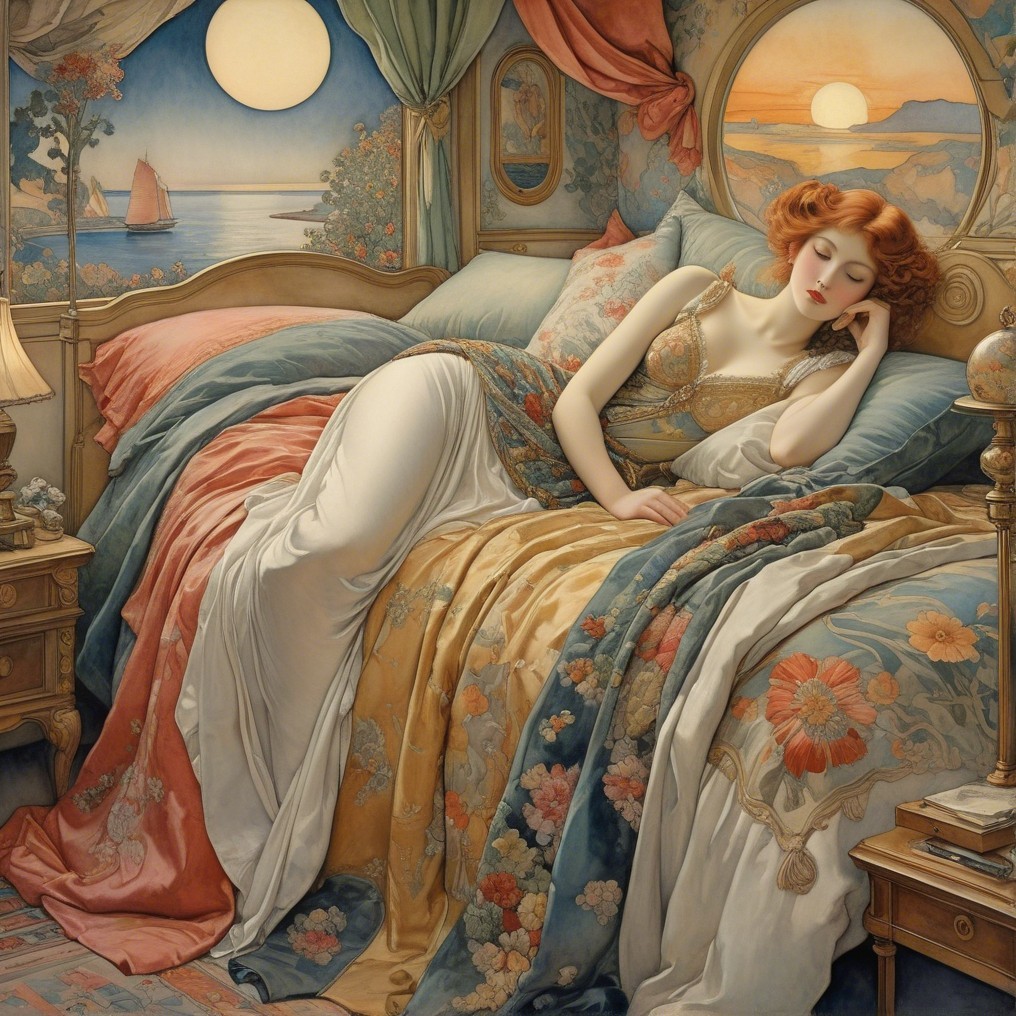 Serene Bedroom Scene with Lavish Decor and Sunset View