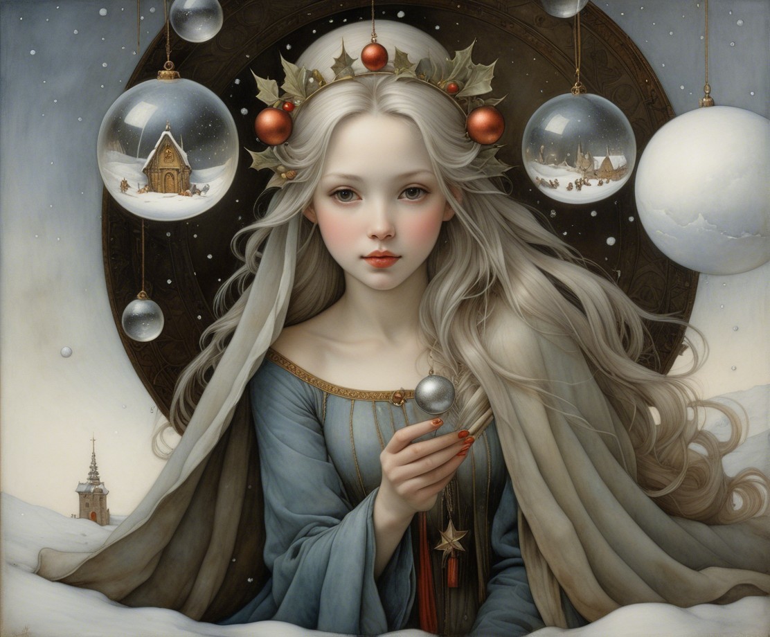 Ethereal Girl in Winter Wonderland with Crystal Orb