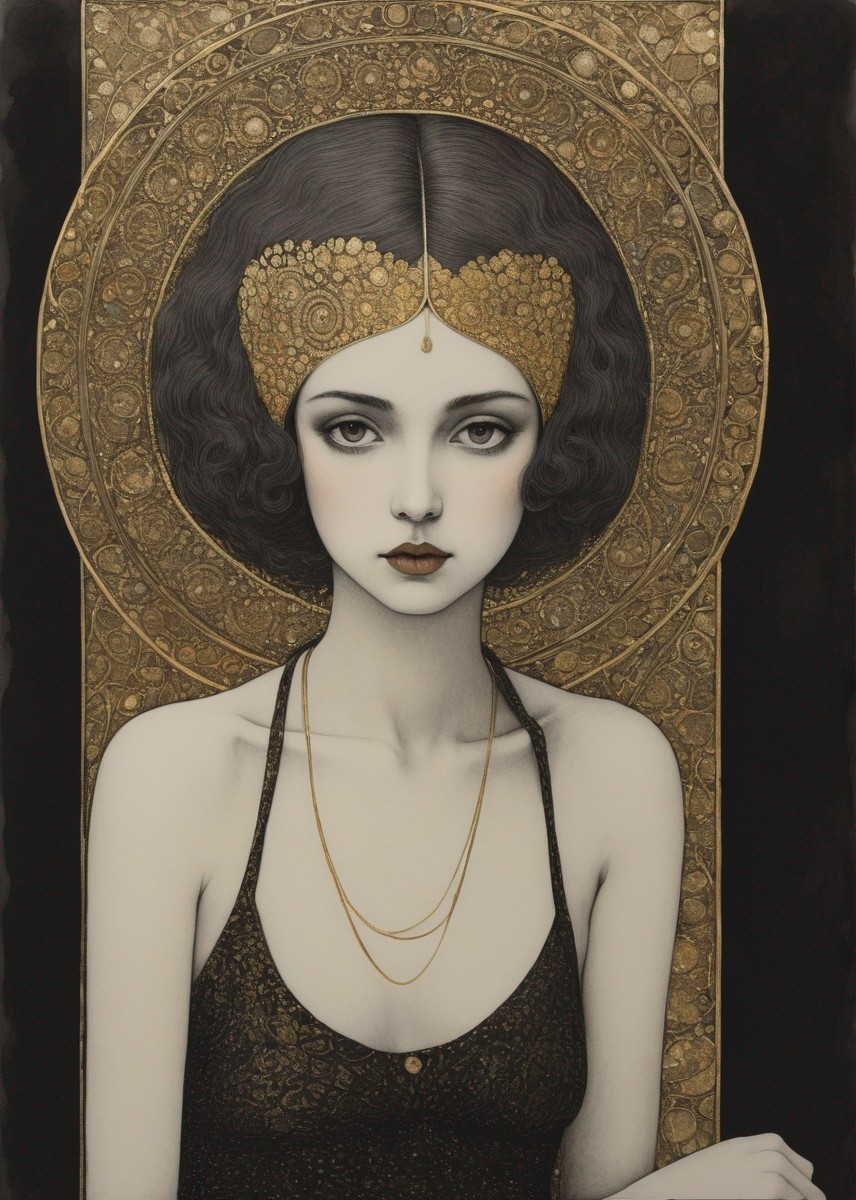 Art Nouveau Portrait of Woman with Decorative Headpiece