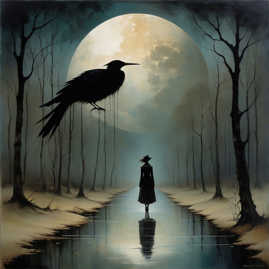 Mysterious Woman Silhouette on Moonlit Pathway