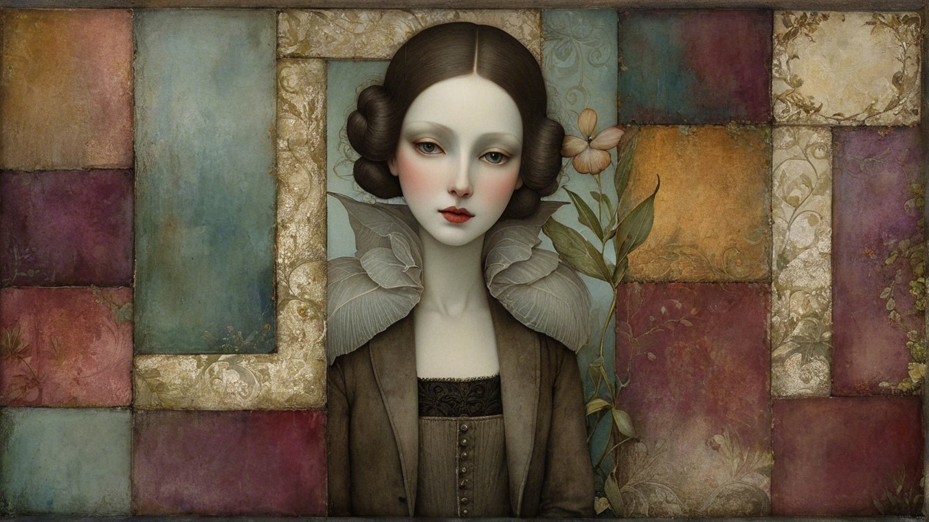 Whimsical Portrait of a Young Woman with Floral Background