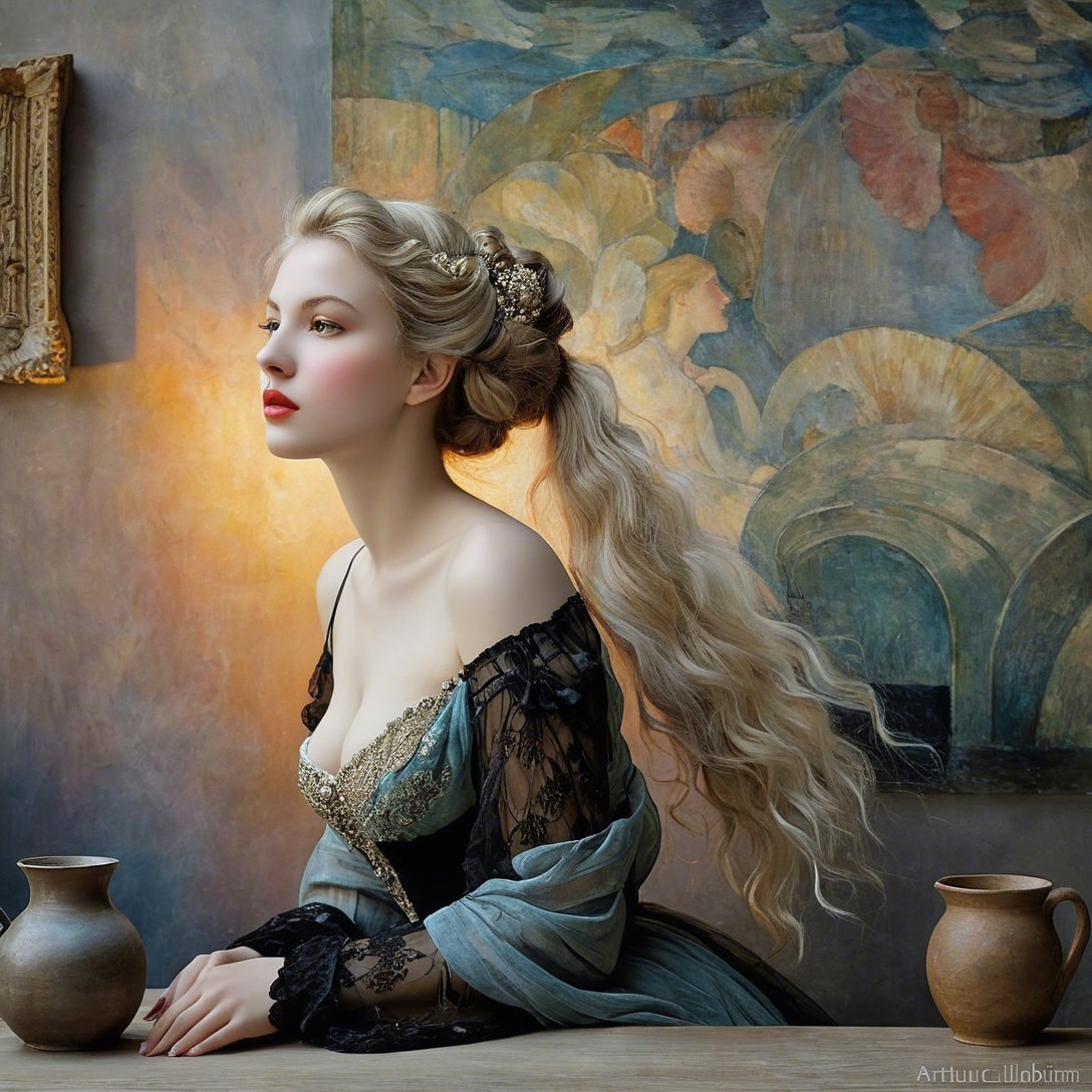 Woman in Fancy Dress at Colorful Painted Wall