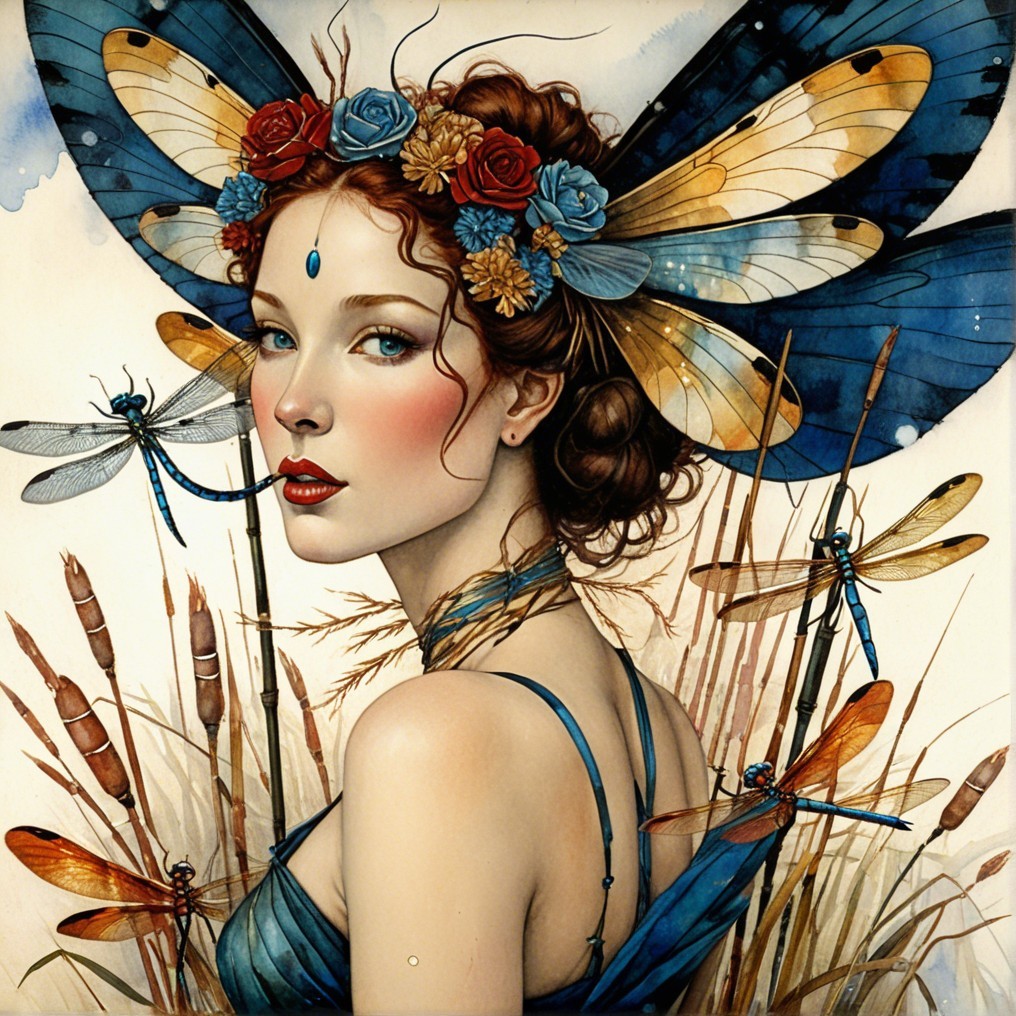 Whimsical Portrait of Woman with Butterfly Wings