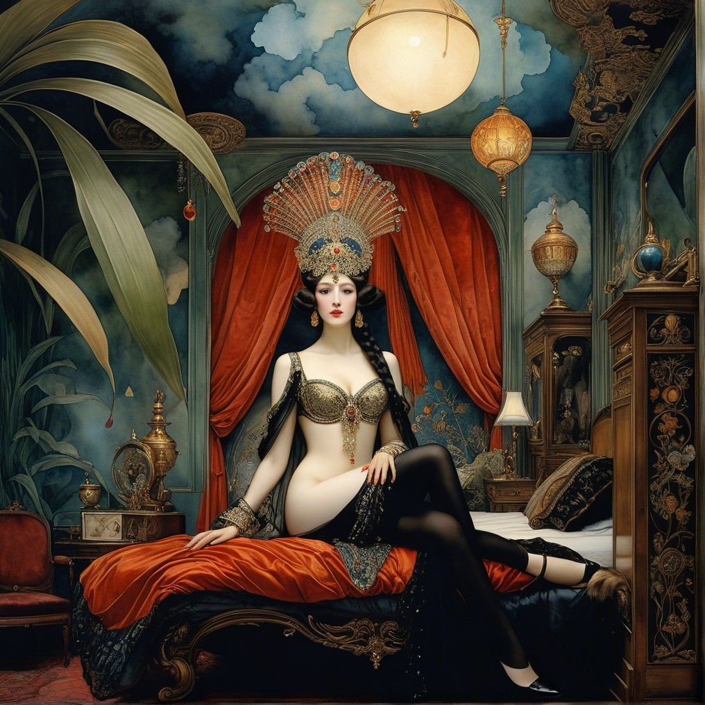 Elegant Figure in Lavish Room with Rich Decor