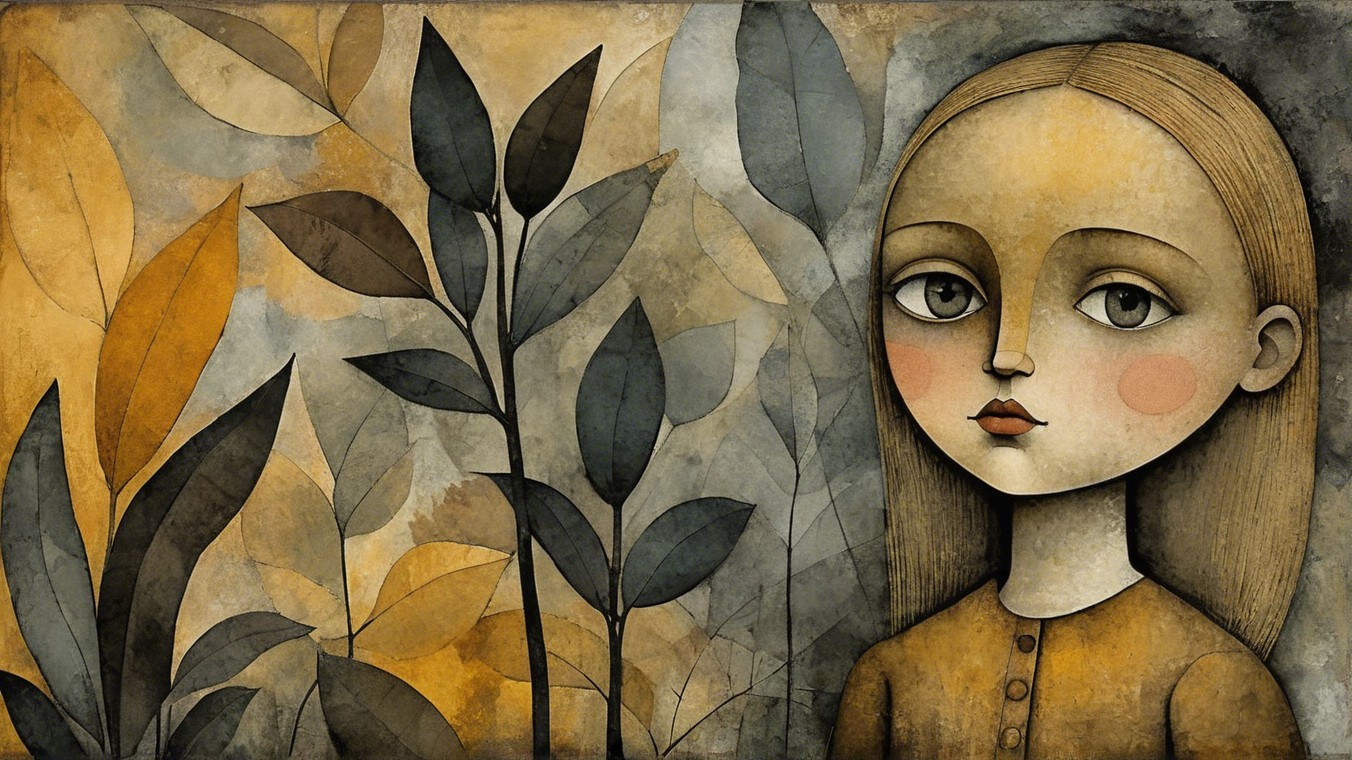 Stylized Girl with Expressive Eyes and Earthy Background