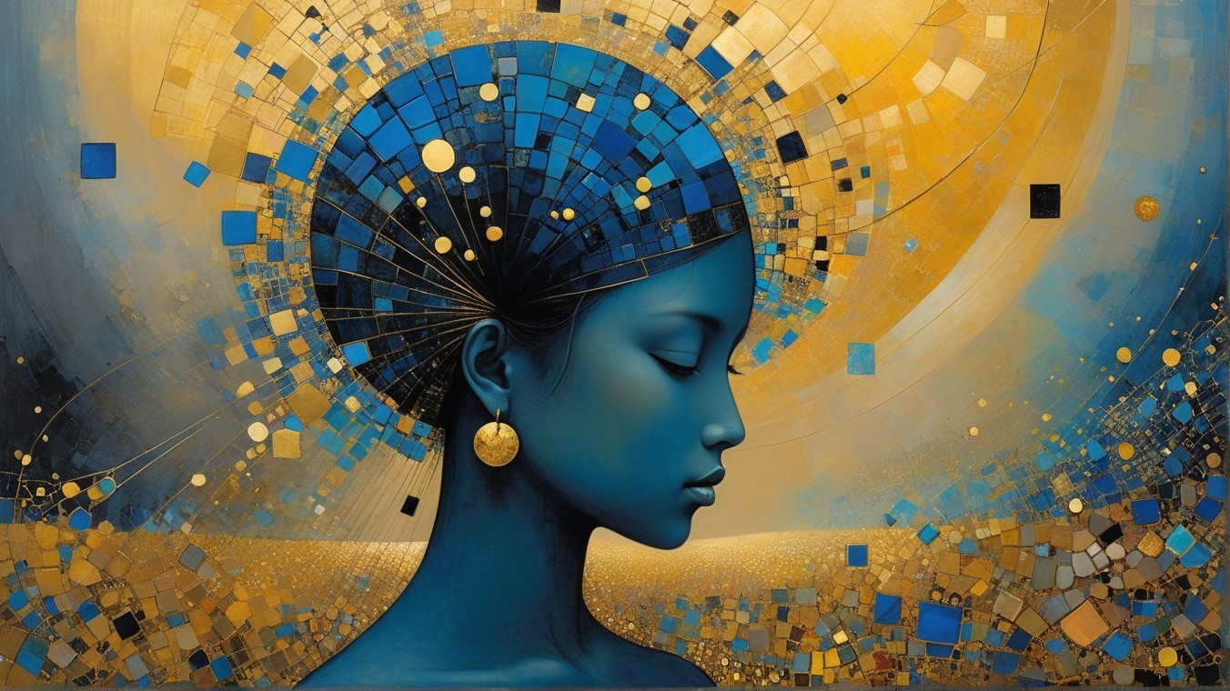 Serene Female Figure with Blue Complexion and Patterns