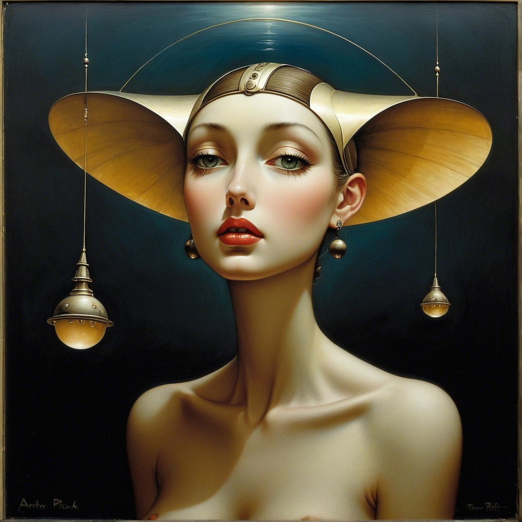 Portrait of a Woman with Elongated Neck and Headpiece