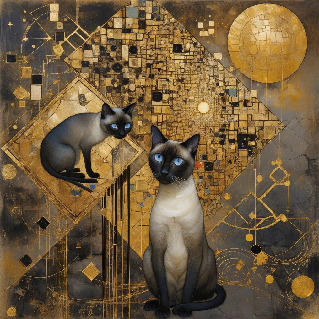 Siamese Cats in Realistic and Abstract Art Styles