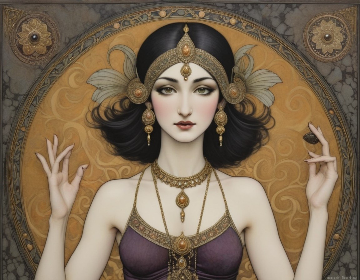 Illustration of a woman with pale skin and black hair