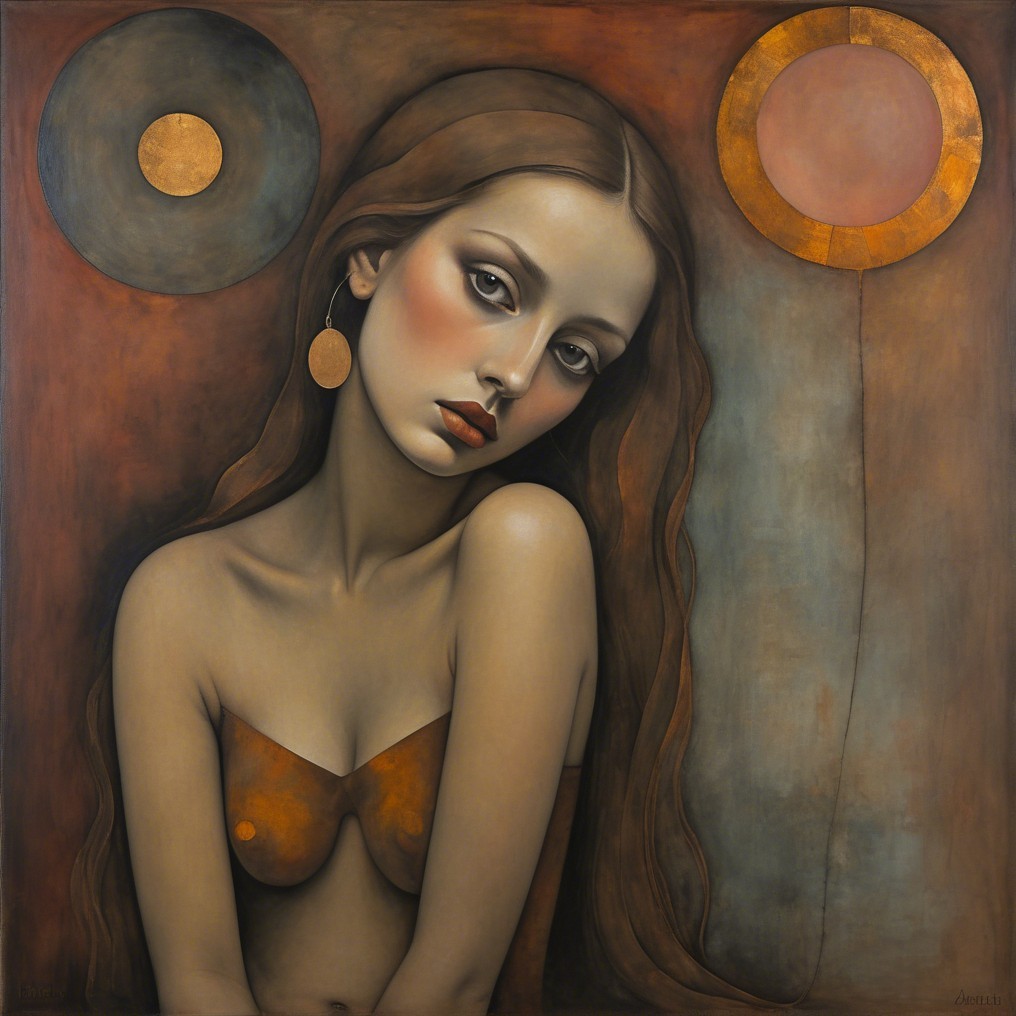 Young Woman with Flowing Hair in Earthy Tones Artwork