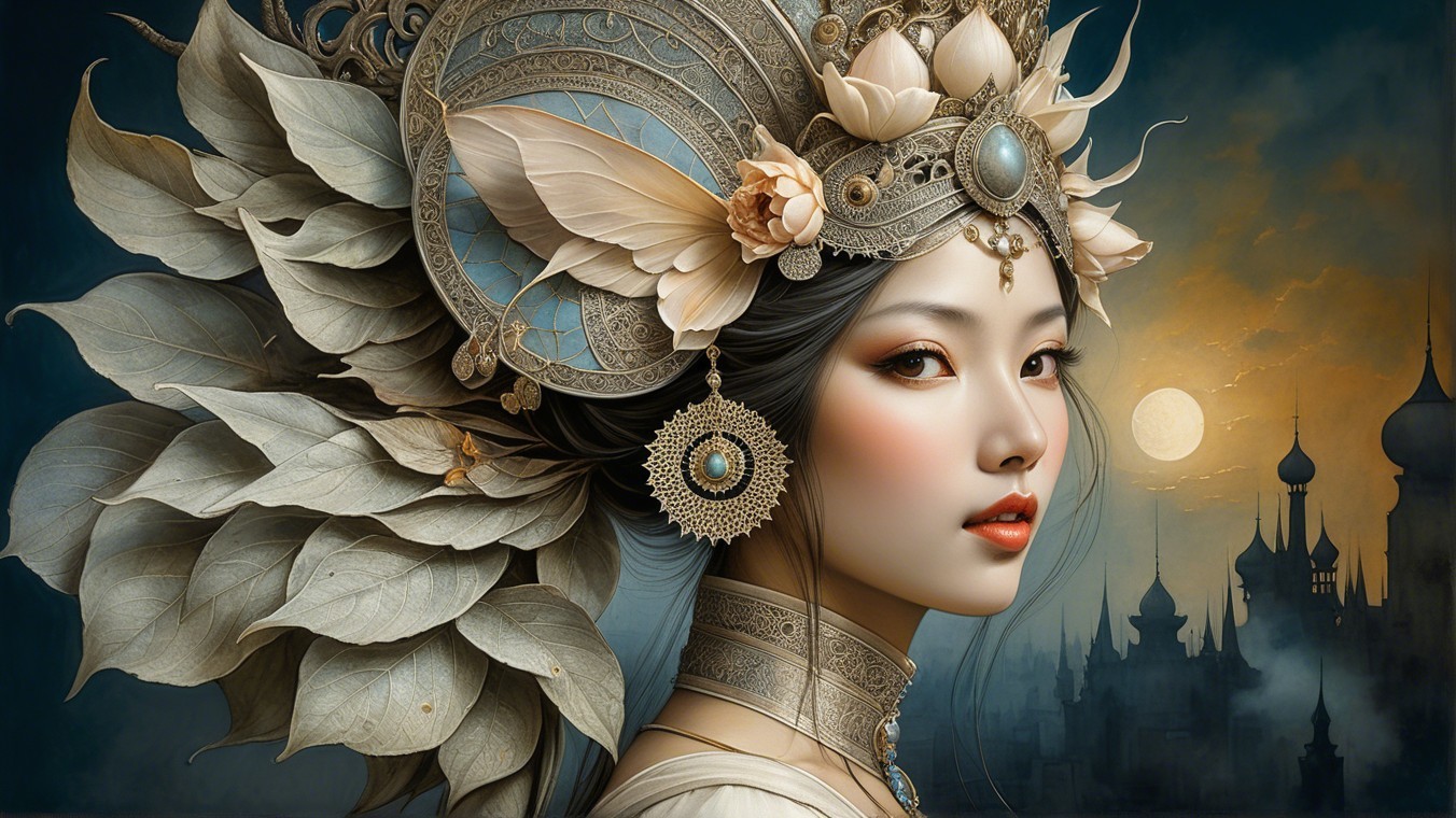 Portrait of a Woman with Nature-Inspired Headpiece