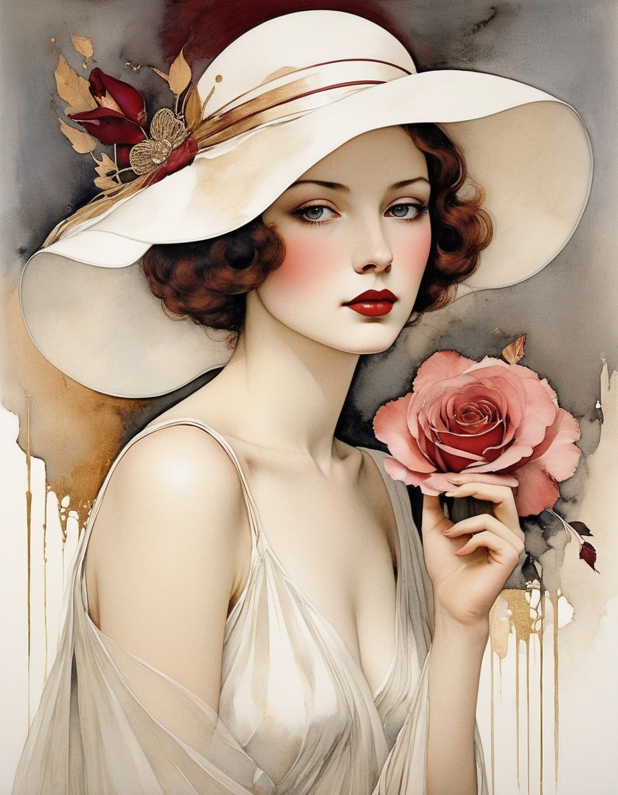 Portrait of a woman with porcelain skin and red lips