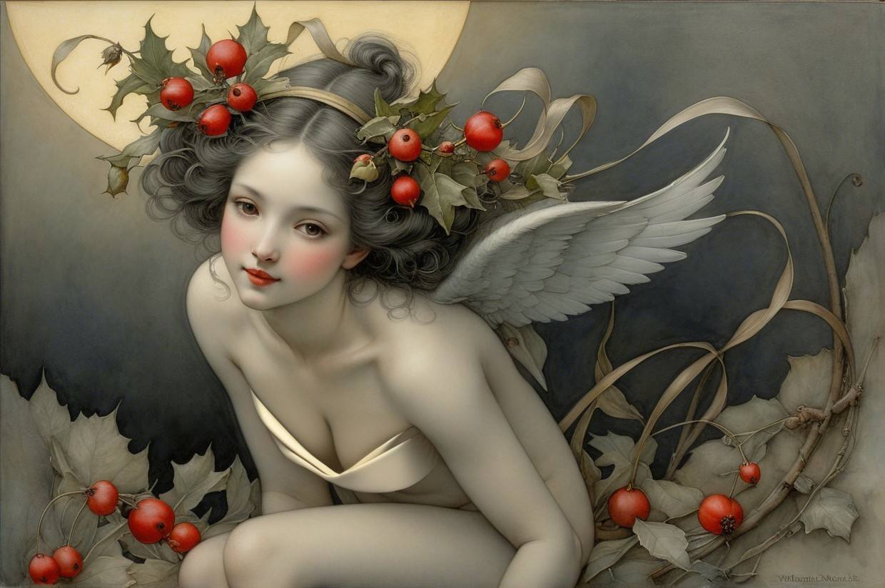 Young Woman with Wings in Enchanting Fantasy Scene