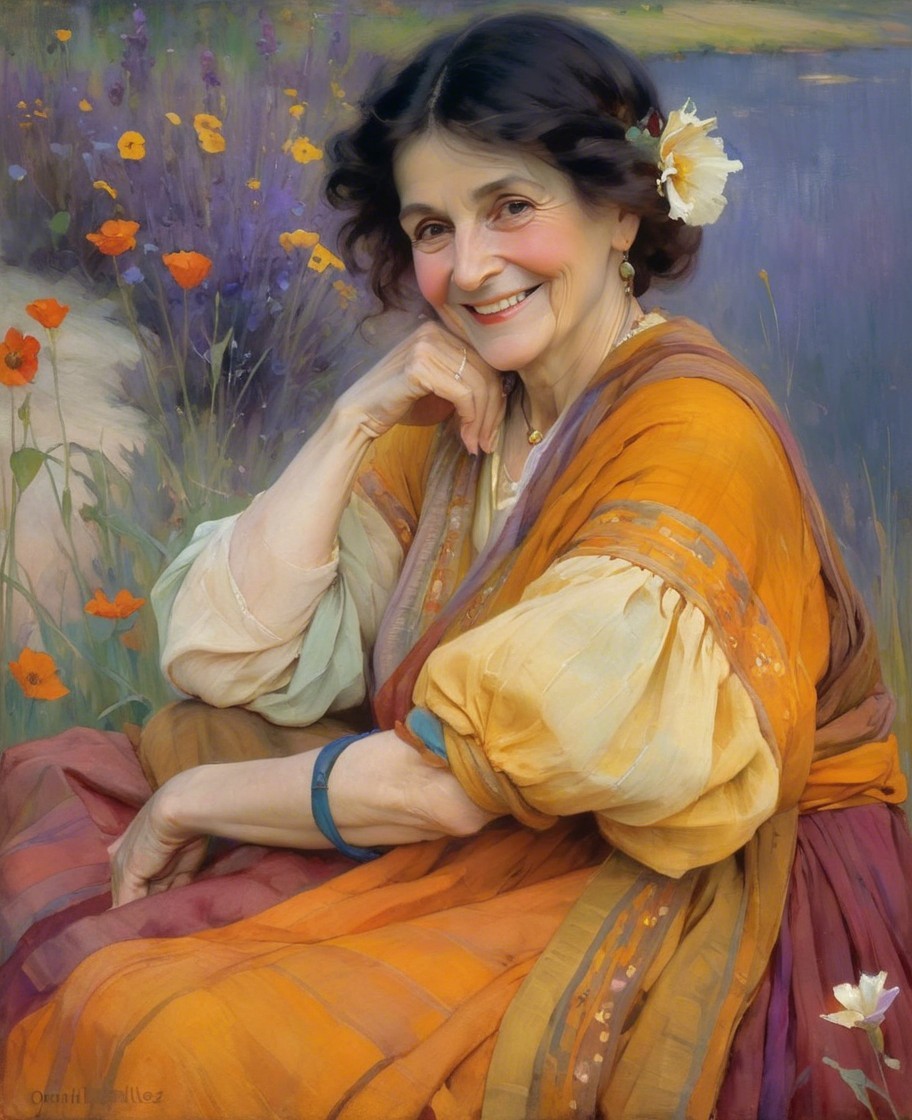 Portrait of a Joyful Woman in a Flower Field