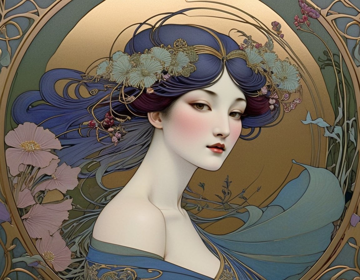 Stylized illustration of a woman with purple hair