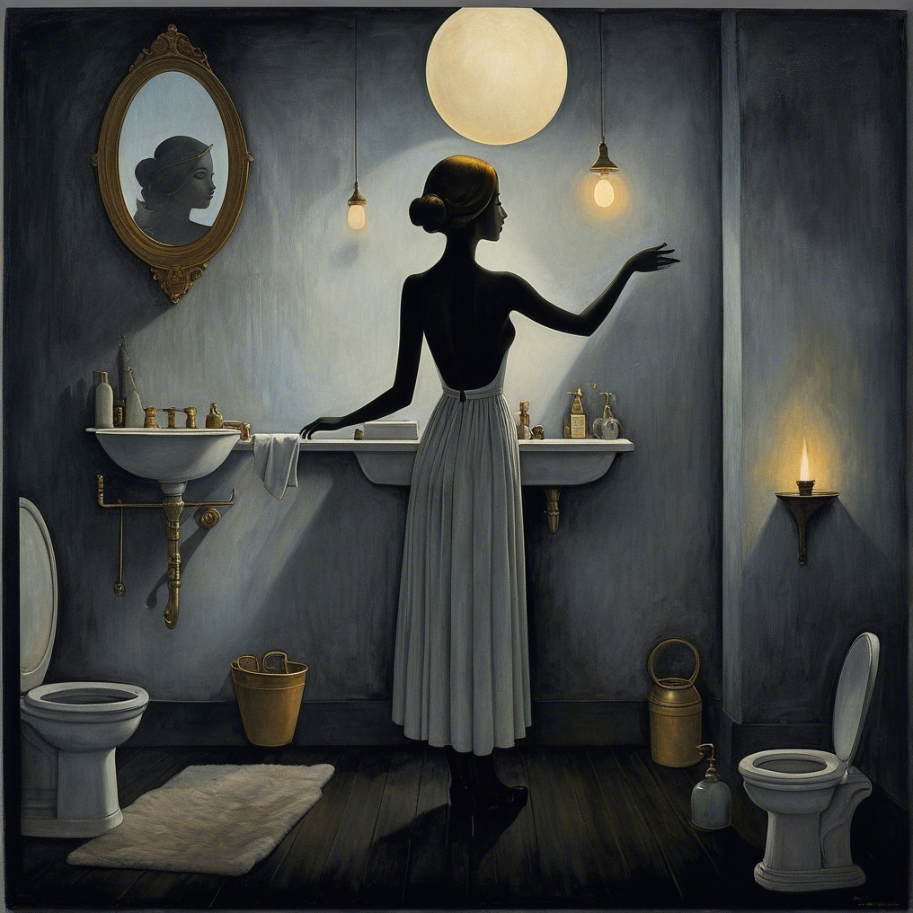 Silhouette of a Woman in a Vintage Bathroom Setting