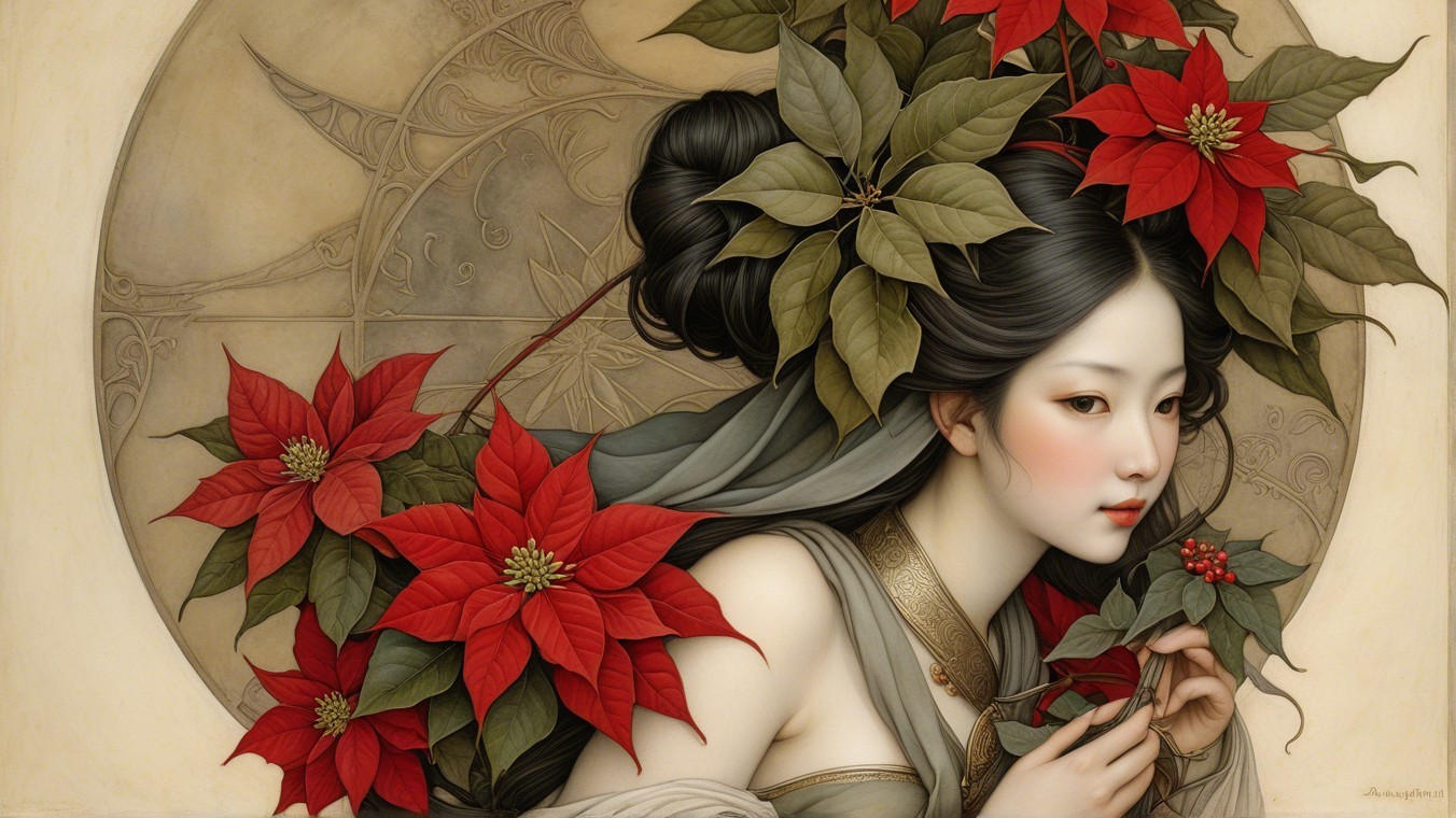 Serene Portrait of a Woman with Nature Elements