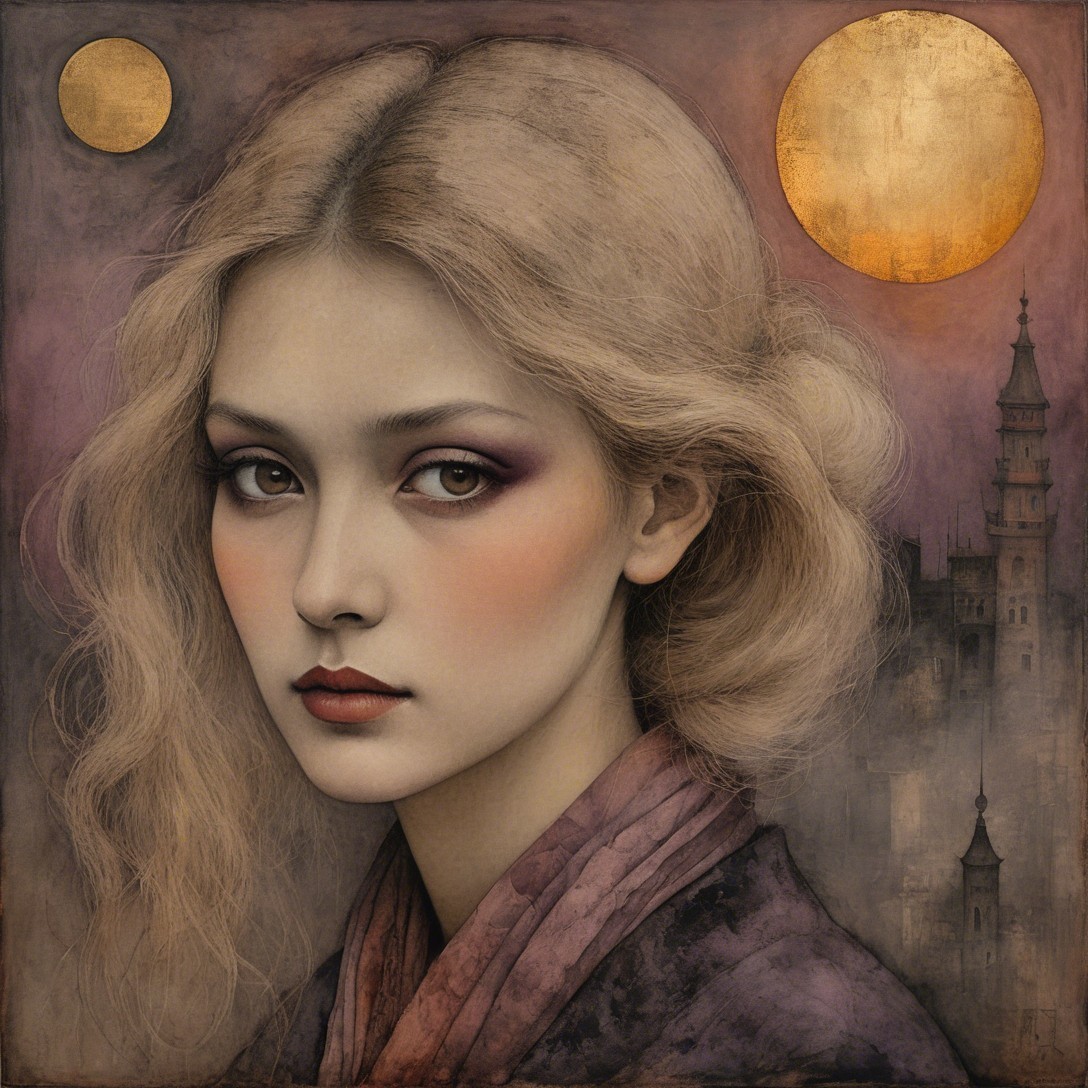 Portrait of a Young Woman with Blonde Hair and Moons