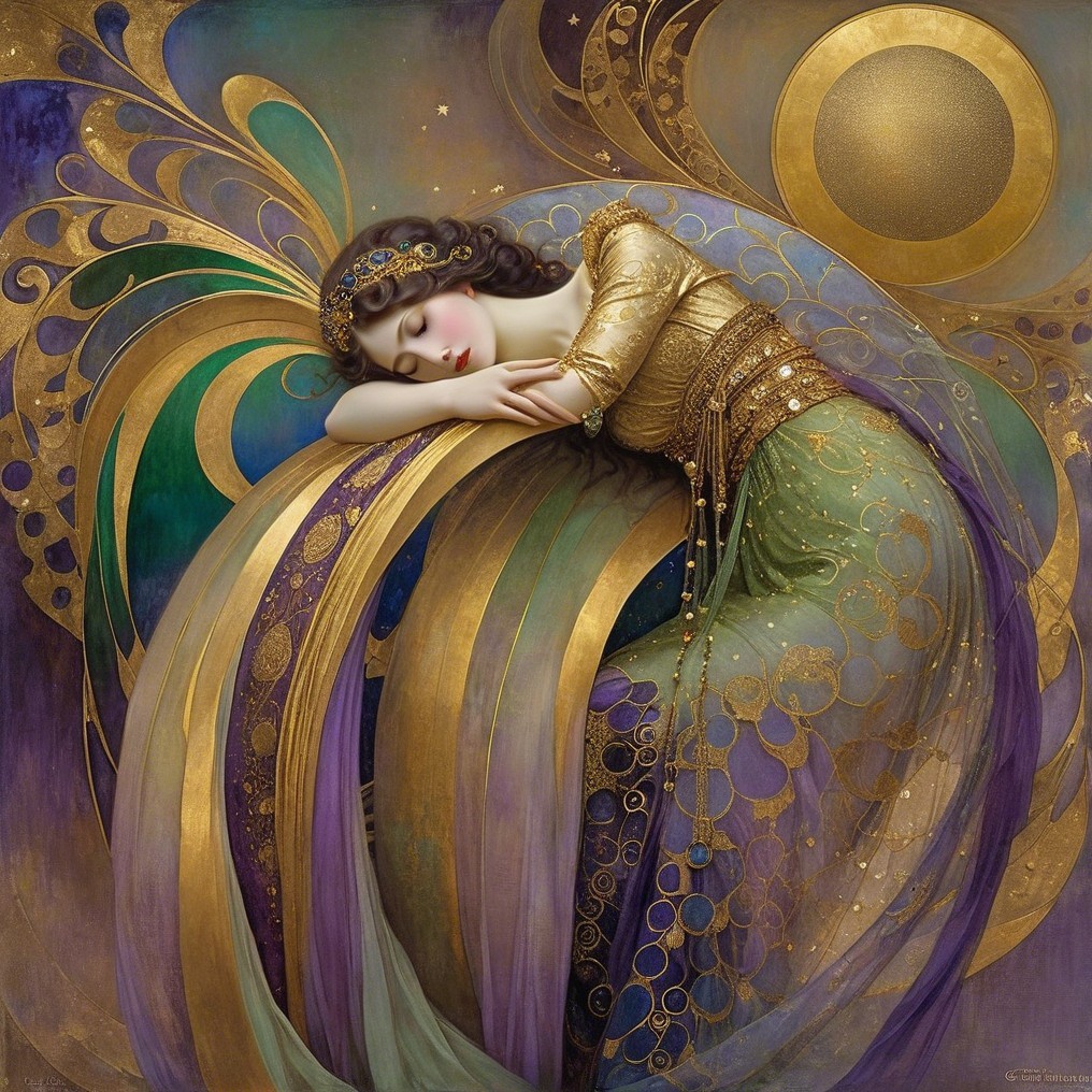 Serene Figure in Colorful Fabrics and Vibrant Designs
