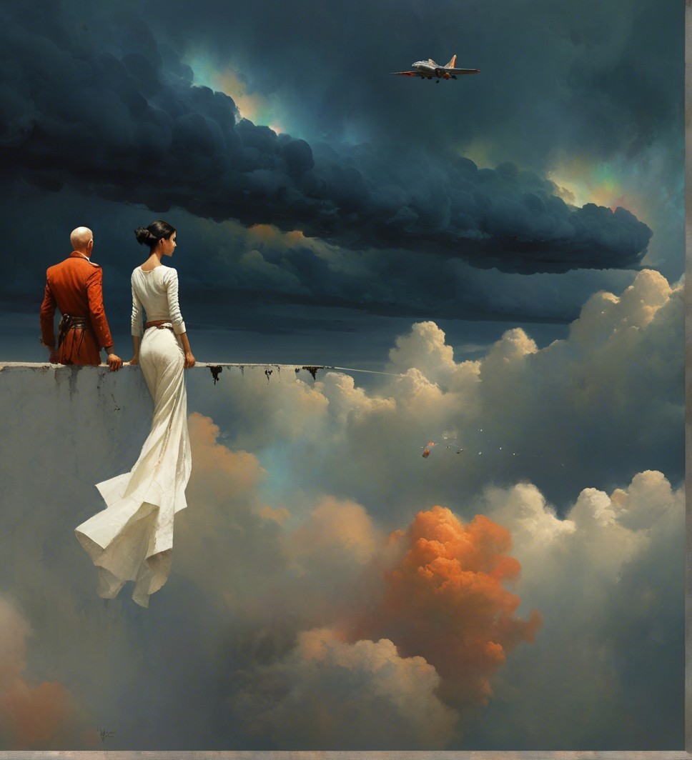 Surreal Landscape with Figures on a Cloud Edge
