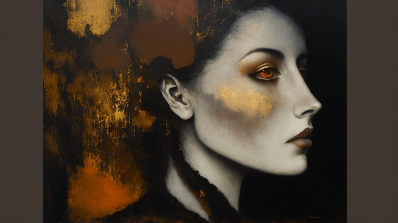 Profile of a Woman with Orange Eyes and Abstract Background